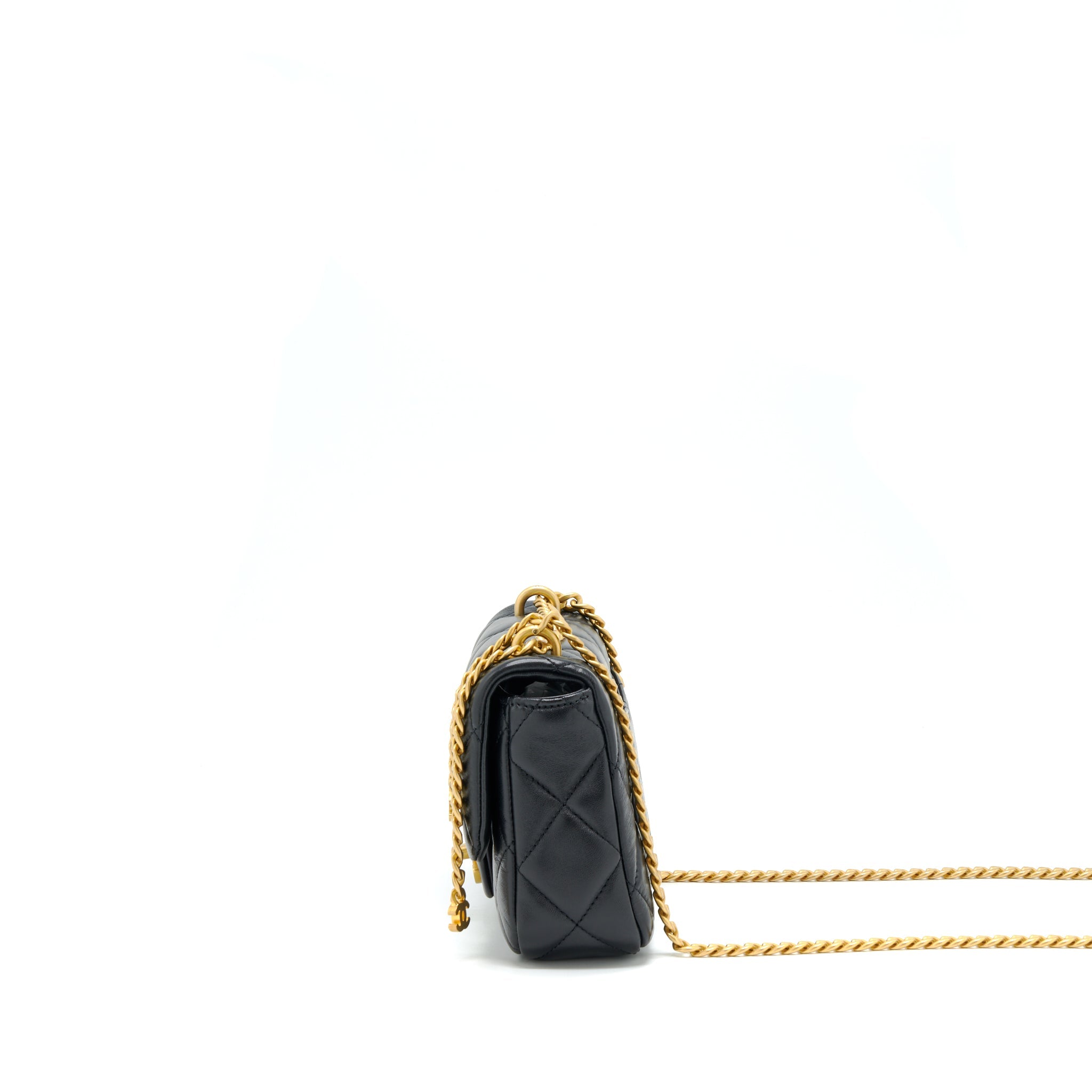 CHANEL 22P SEASONAL MINI SQUARE FLAP BAG LAMBSKIN BLACK GHW