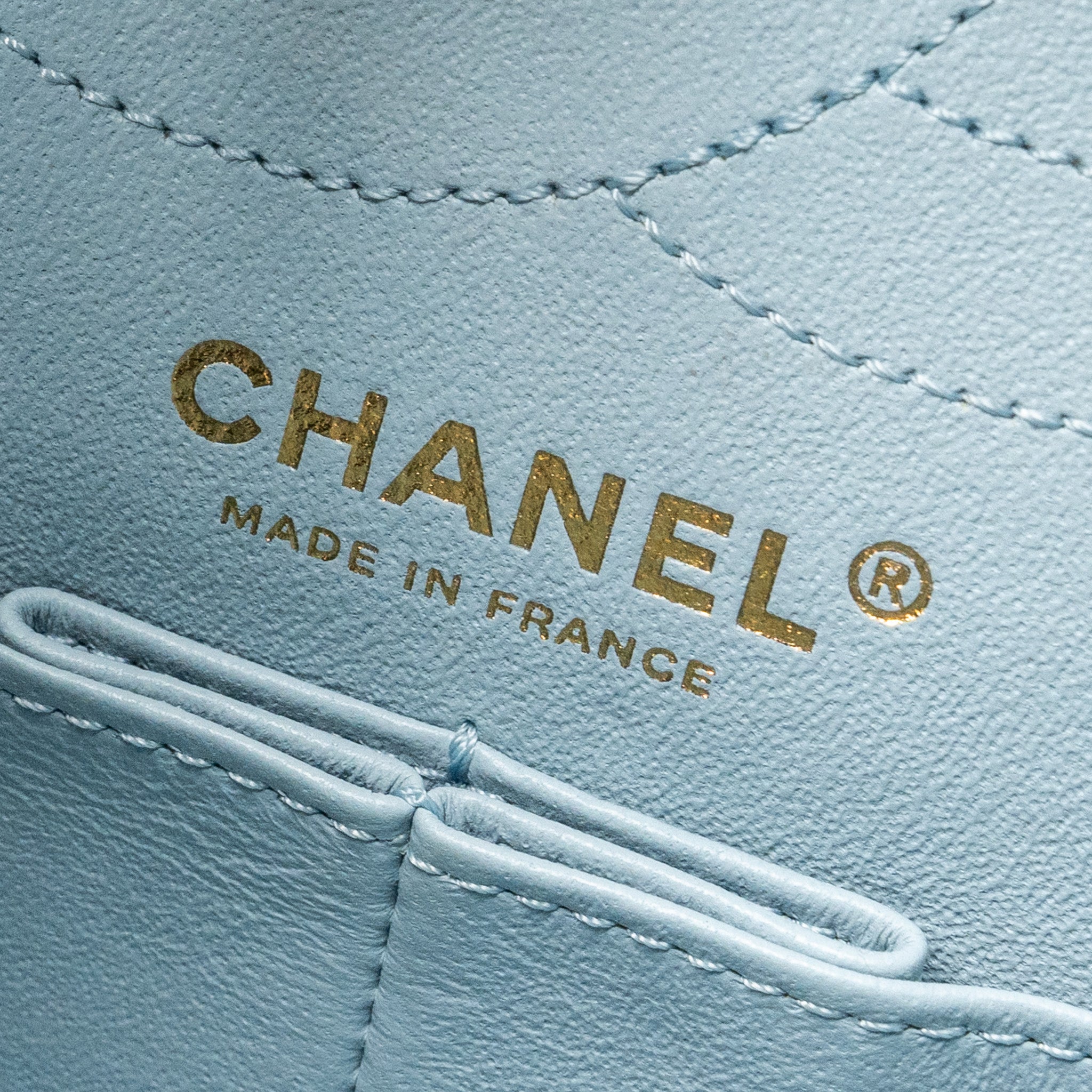 CHANEL SMALL 2.55 226 REISSUE DOUBLE FLAP BAG CALFSKIN LIGHT BLUE GHW (MICROCHIP)