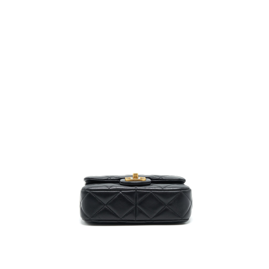 CHANEL 22P SEASONAL MINI SQUARE FLAP BAG LAMBSKIN BLACK GHW