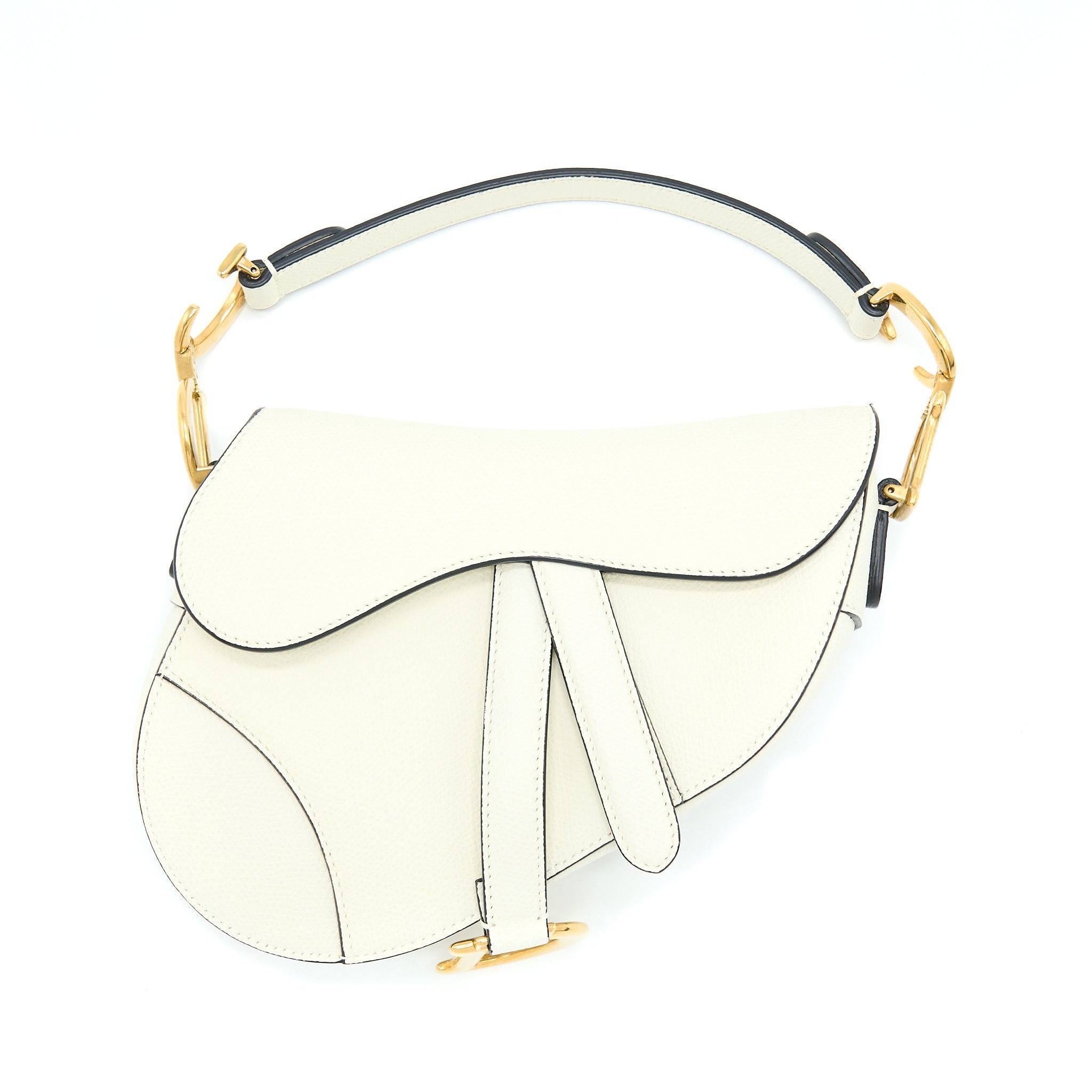 DIOR MINI SADDLE BAG GRAINED CALFSKIN WHITE GHW