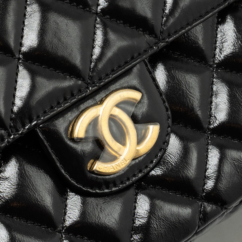 CHANEL 23C HOBO BAG SHINY CALFSKIN BLACK BRUSHED GHW (MICROCHIP)