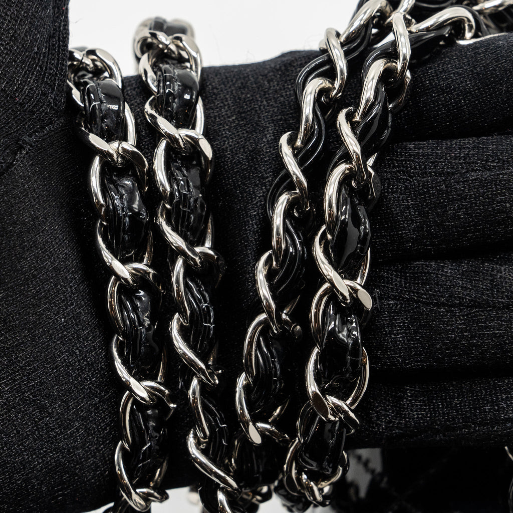 CHANEL MINI RECTANGULAR FLAP BAG PATENT BLACK SHW