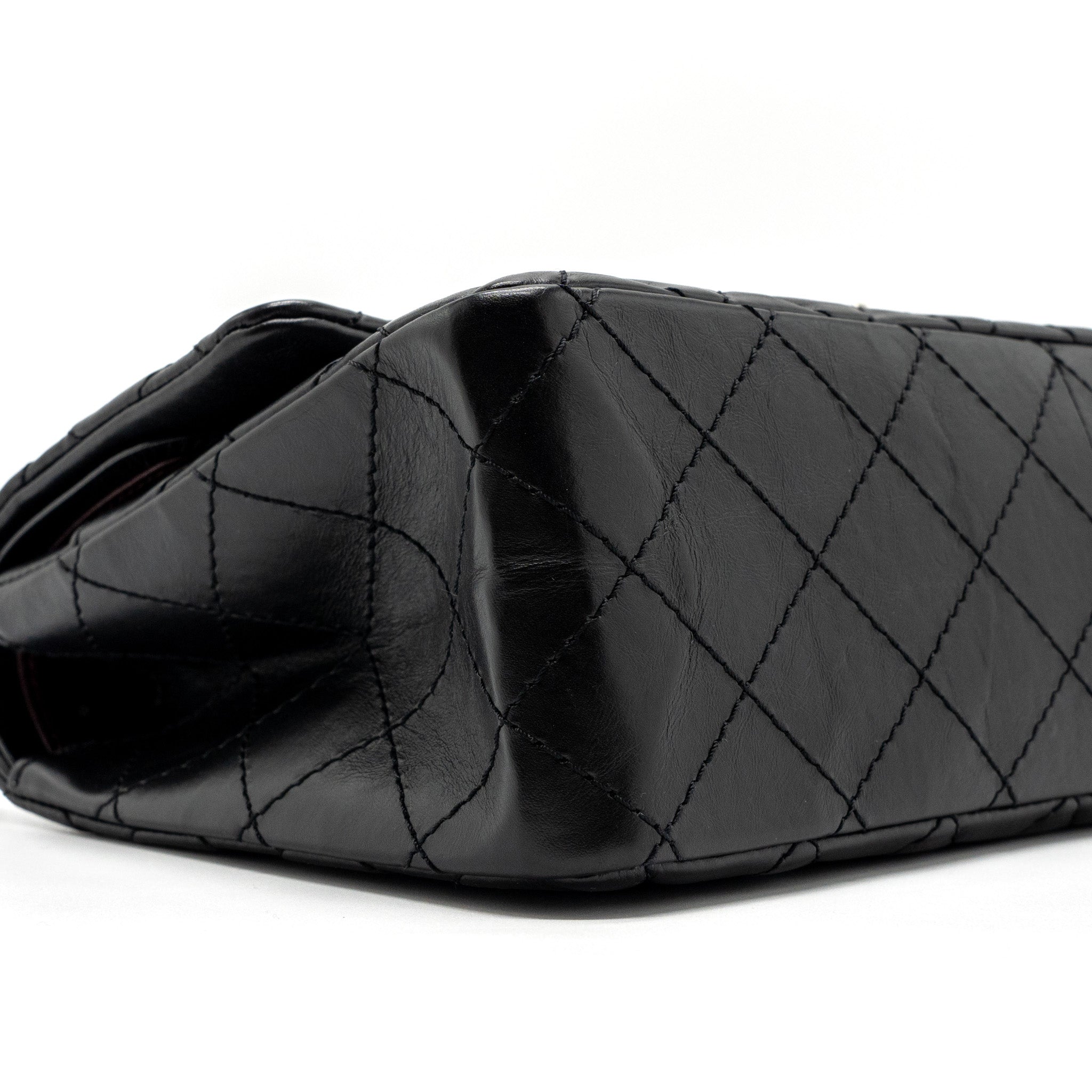 CHANEL 2.55 226 REISSUE FLAP BAG AGED CALFSKIN BLACK RUTHENIUM HARDWARE