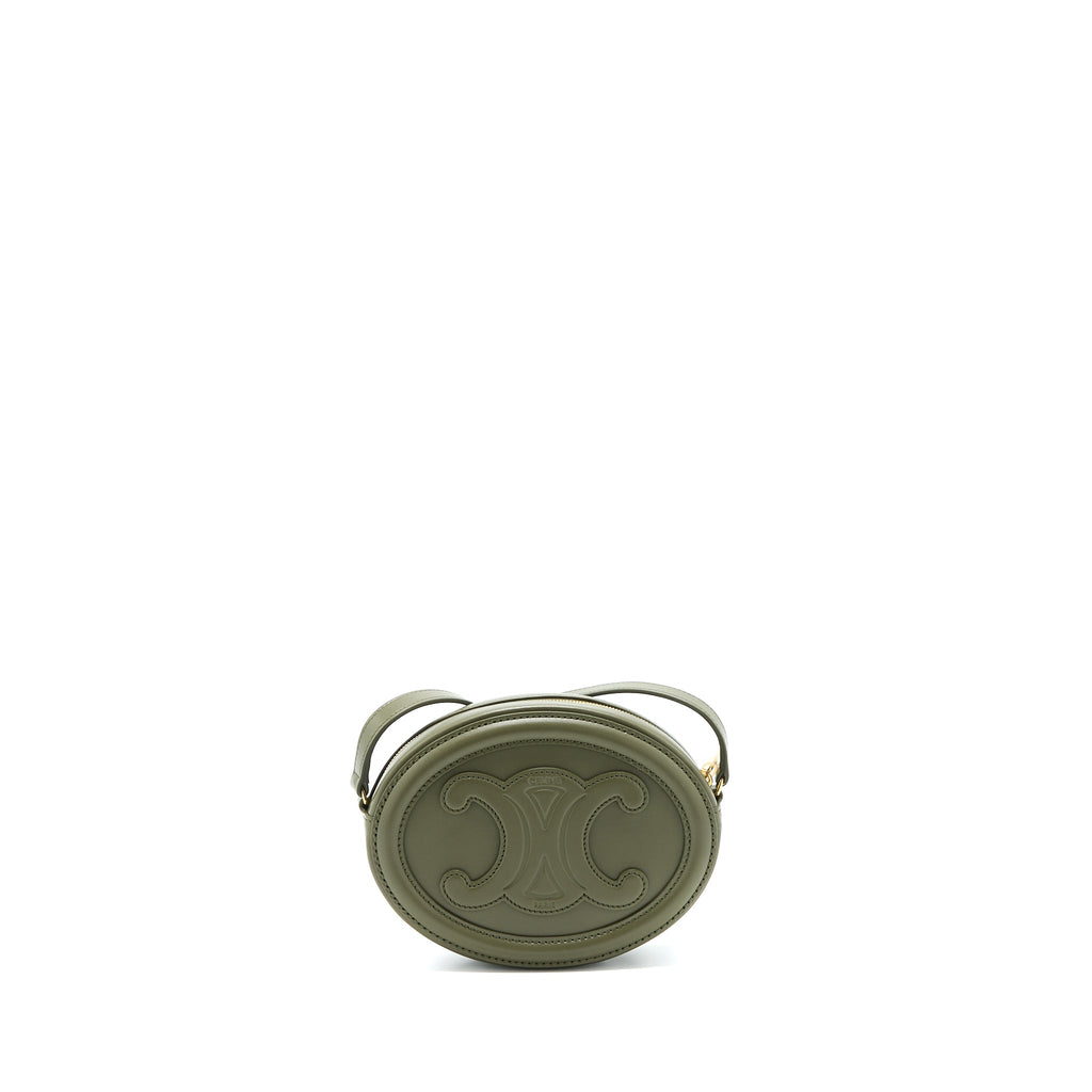 CELINE CROSSBODY OVAL PURSE CALFSKIN OLIVE GREEN GHW