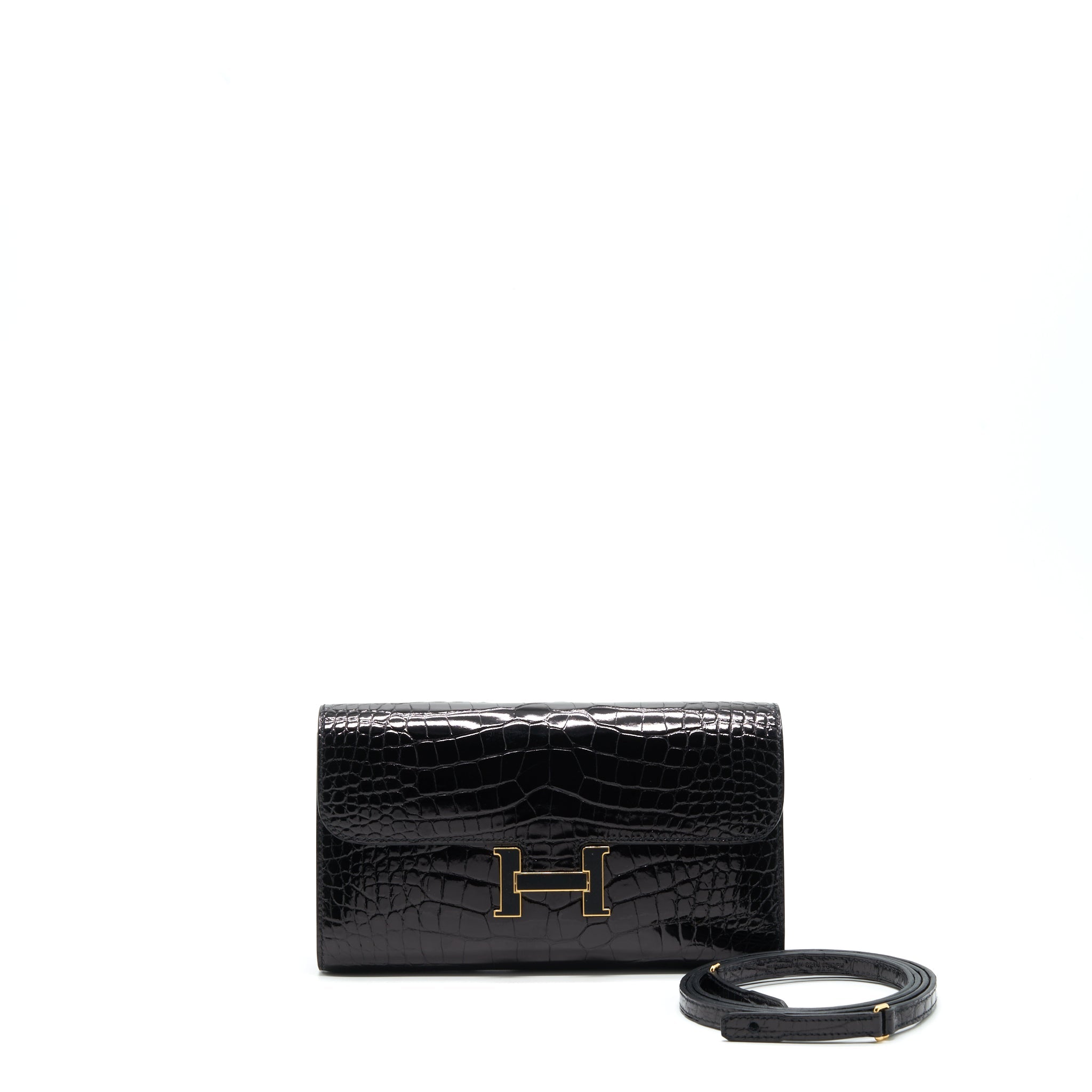 HERMES CONSTANCE TO GO ALLIGATOR MISSISSIPPIENSIS BLACK WITH BLACK HARDWARE