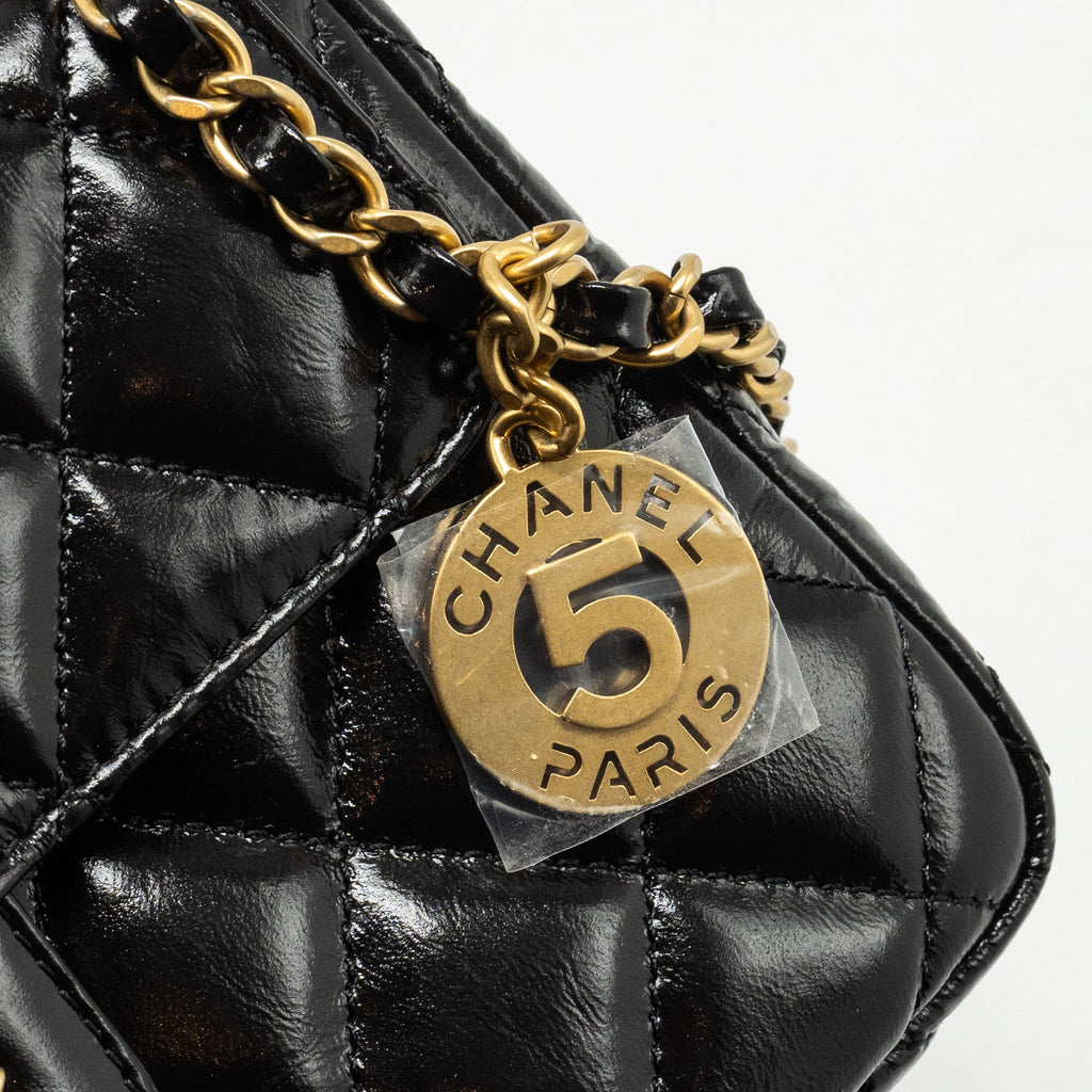 CHANEL 23C HOBO BAG SHINY CALFSKIN BLACK BRUSHED GHW (MICROCHIP)