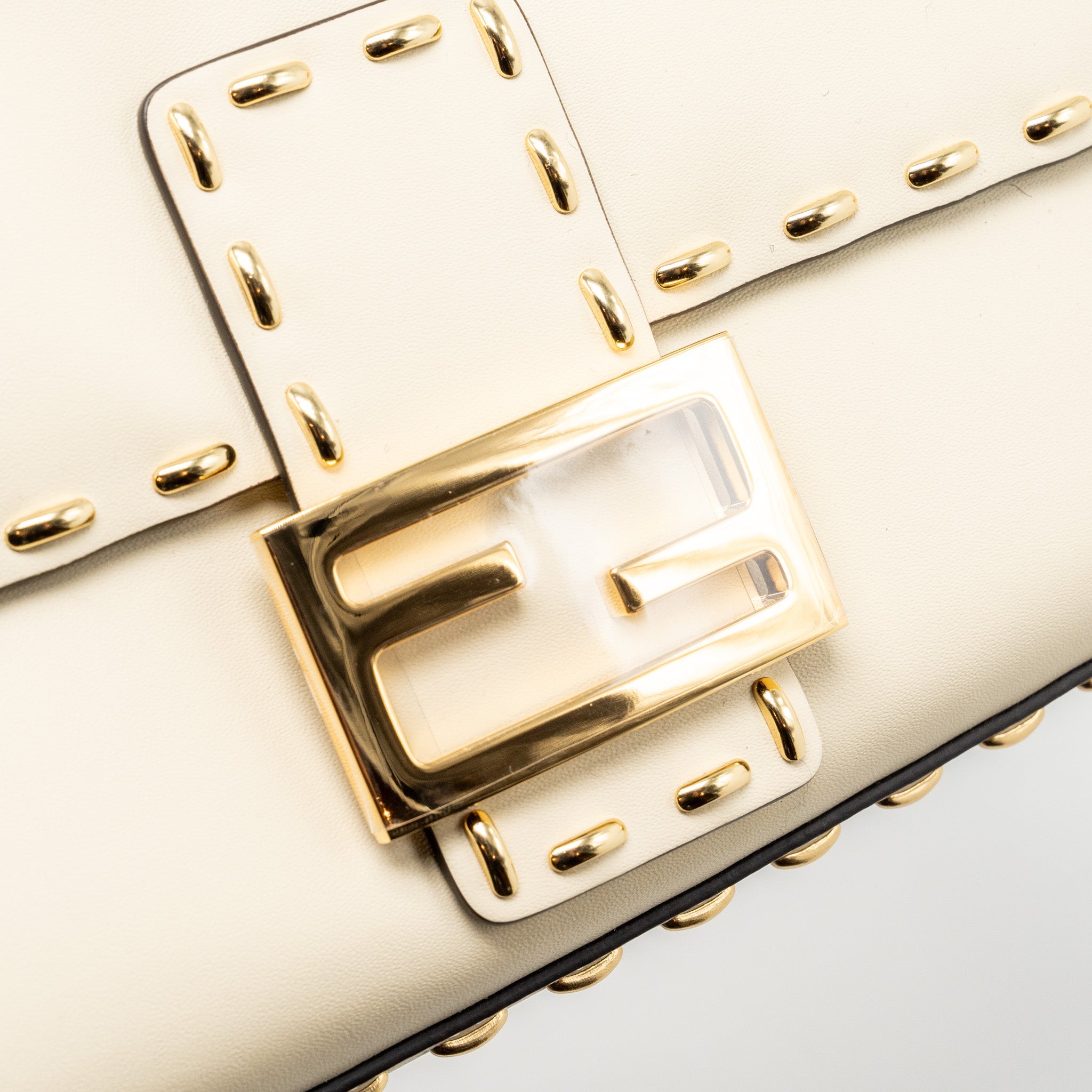 FENDI VITELLO KING METAL STITCH BAGUETTE LAMBSKIN WHITE GHW