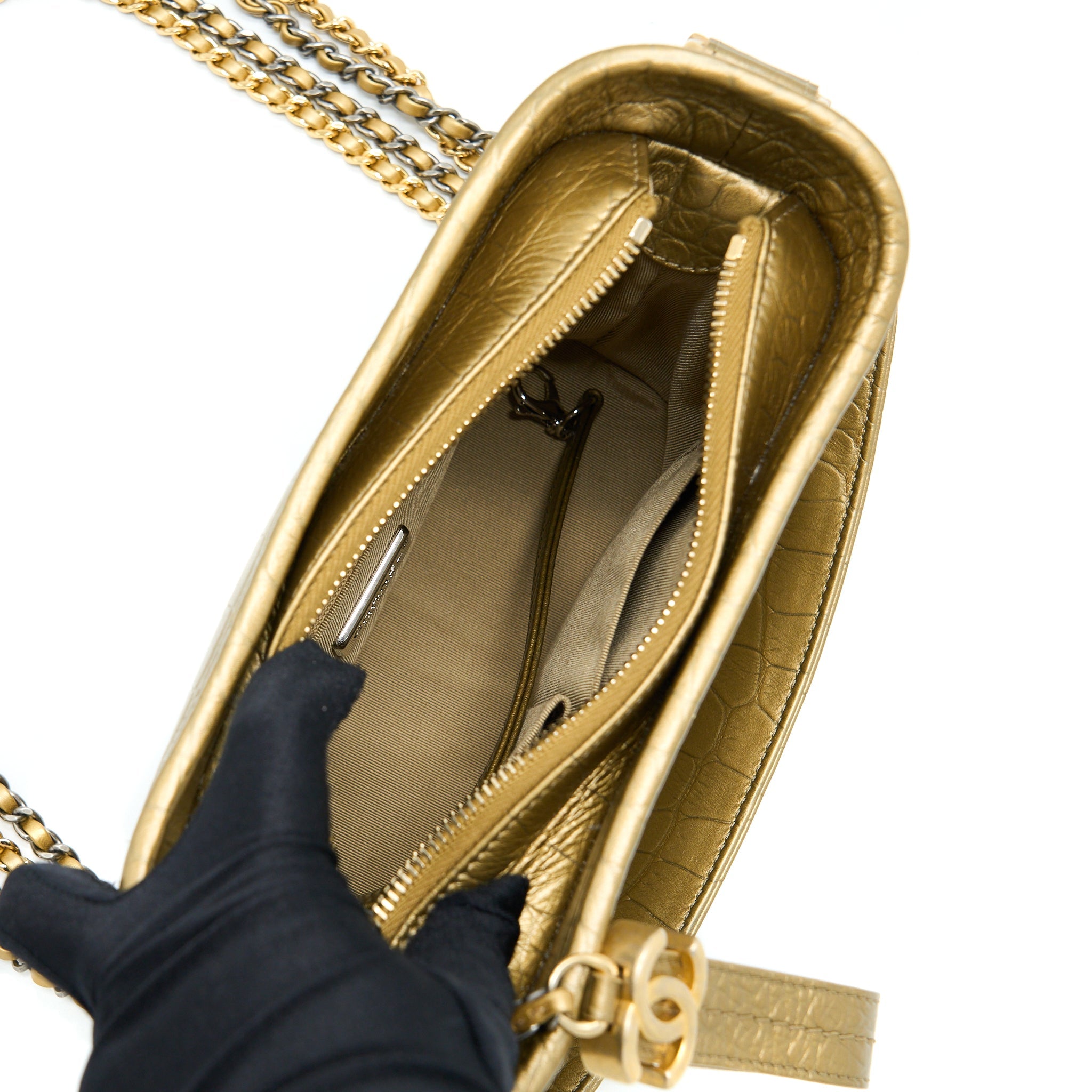 CHANEL SMALL GABRIELLE HOBO BAG CROCODILE EMBOSSED CALFSKIN GOLD MULTICOLOUR HARDWARE