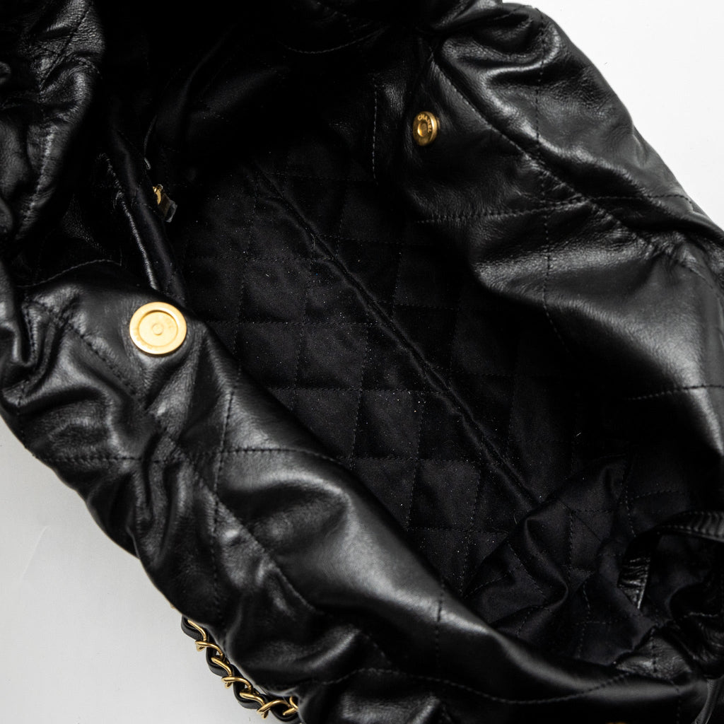 CHANEL LARGE 22 BAG SHINY CALFSKIN BLACK GHW (MICROCHIP)