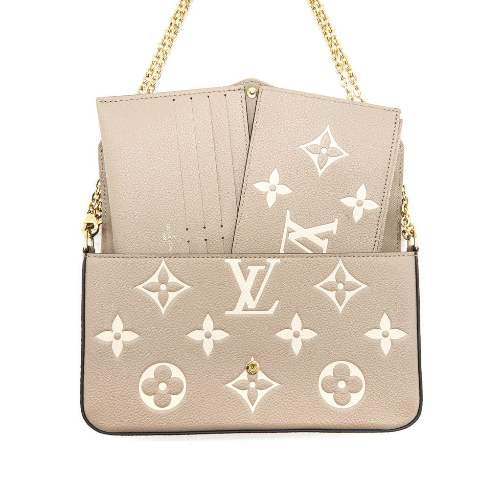 LOUIS VUITTON FELICIE POCHETTE TOURTERELLE/CREME GHW