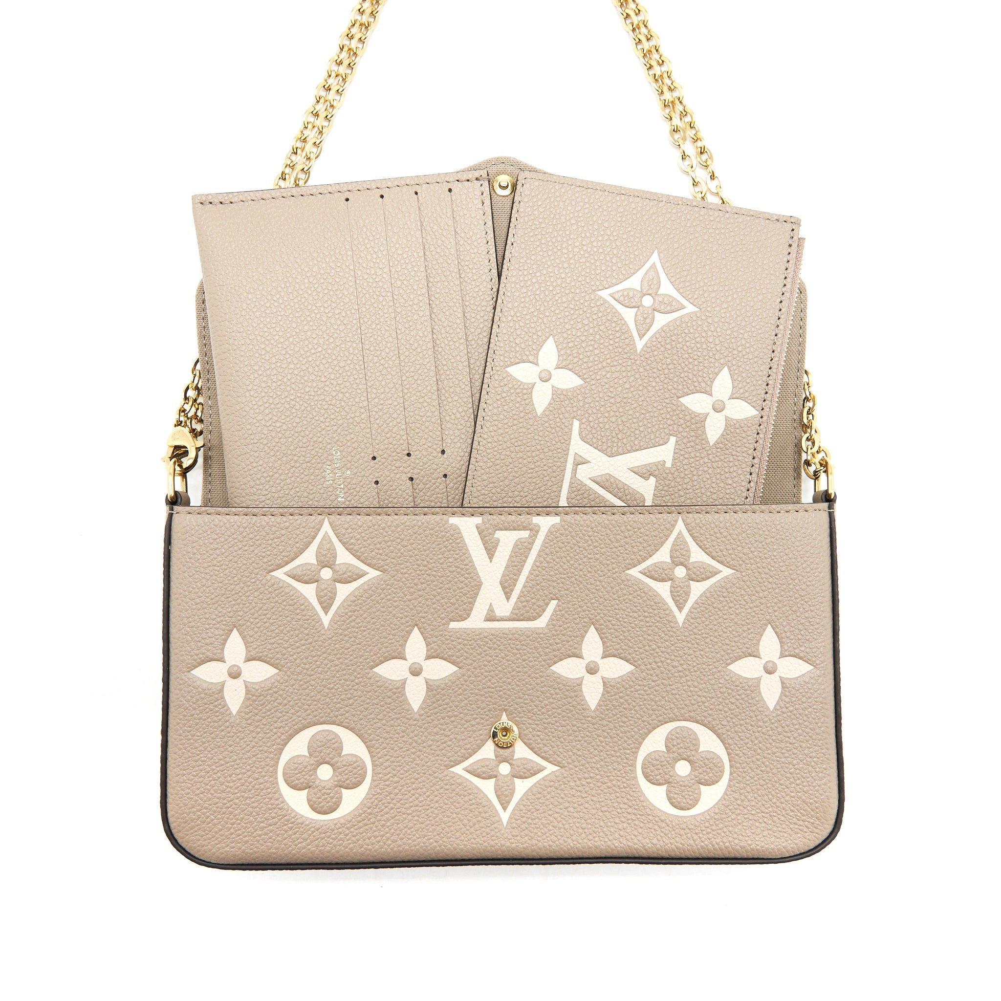 LOUIS VUITTON FELICIE POCHETTE TOURTERELLE/CREME GHW