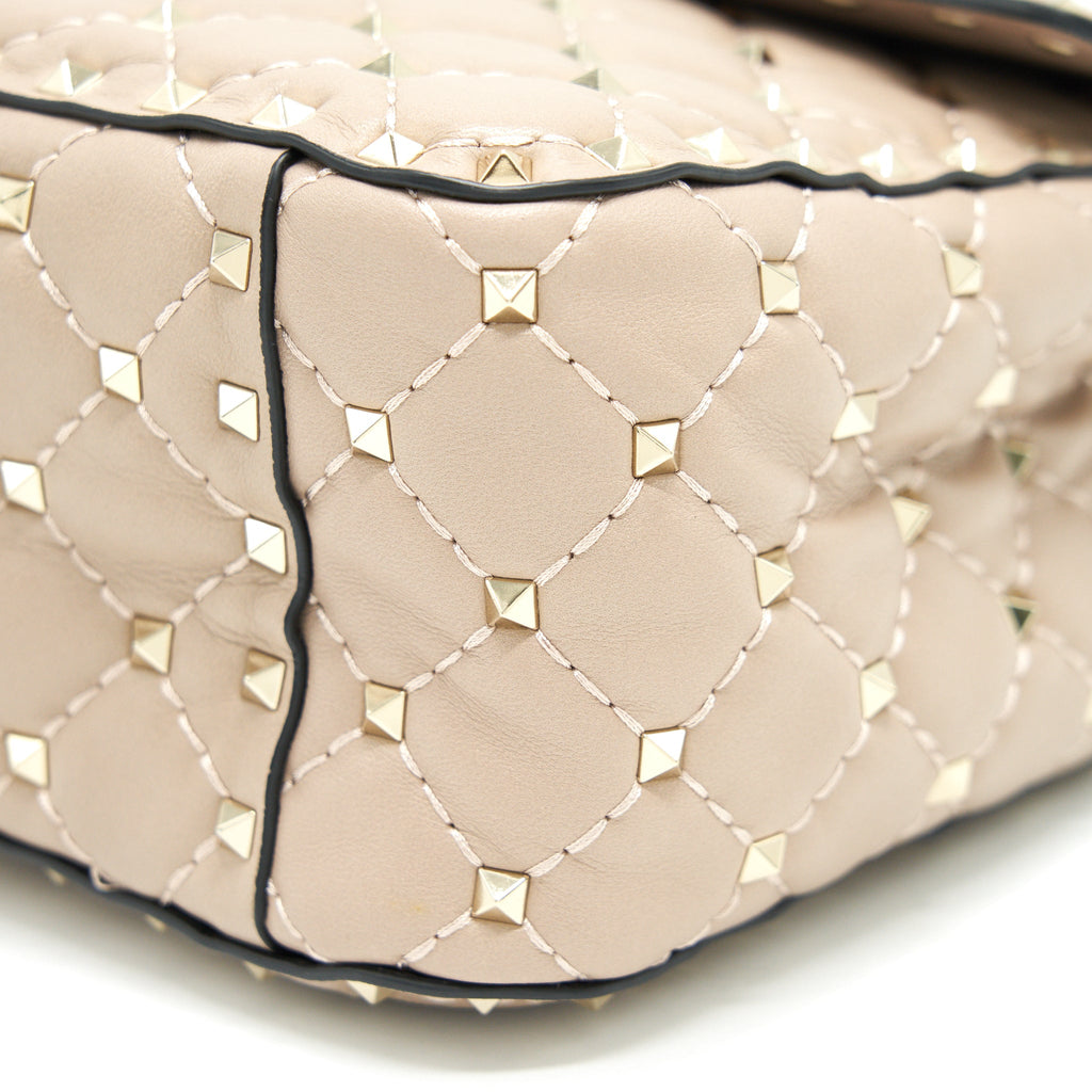 VALENTINO GARAVANI LARGE ROCKSTUD SPIKE SHOULDER BAG BEIGE LGHW