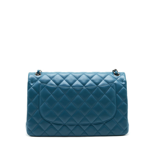 CHANEL JUMBO CLASSIC DOUBLE FLAP BAG LAMBSKIN GREEN SHW