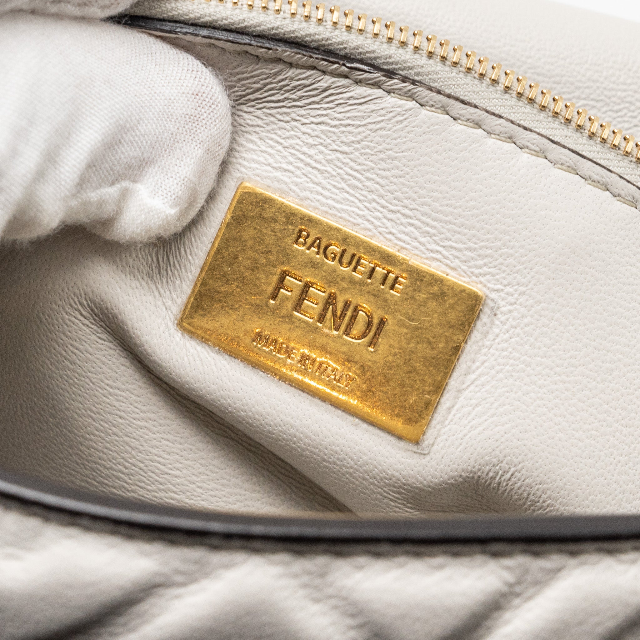 FENDI MEDIUM BAGUETTE BAG FF EMBOSSED NAPPA GREY GHW