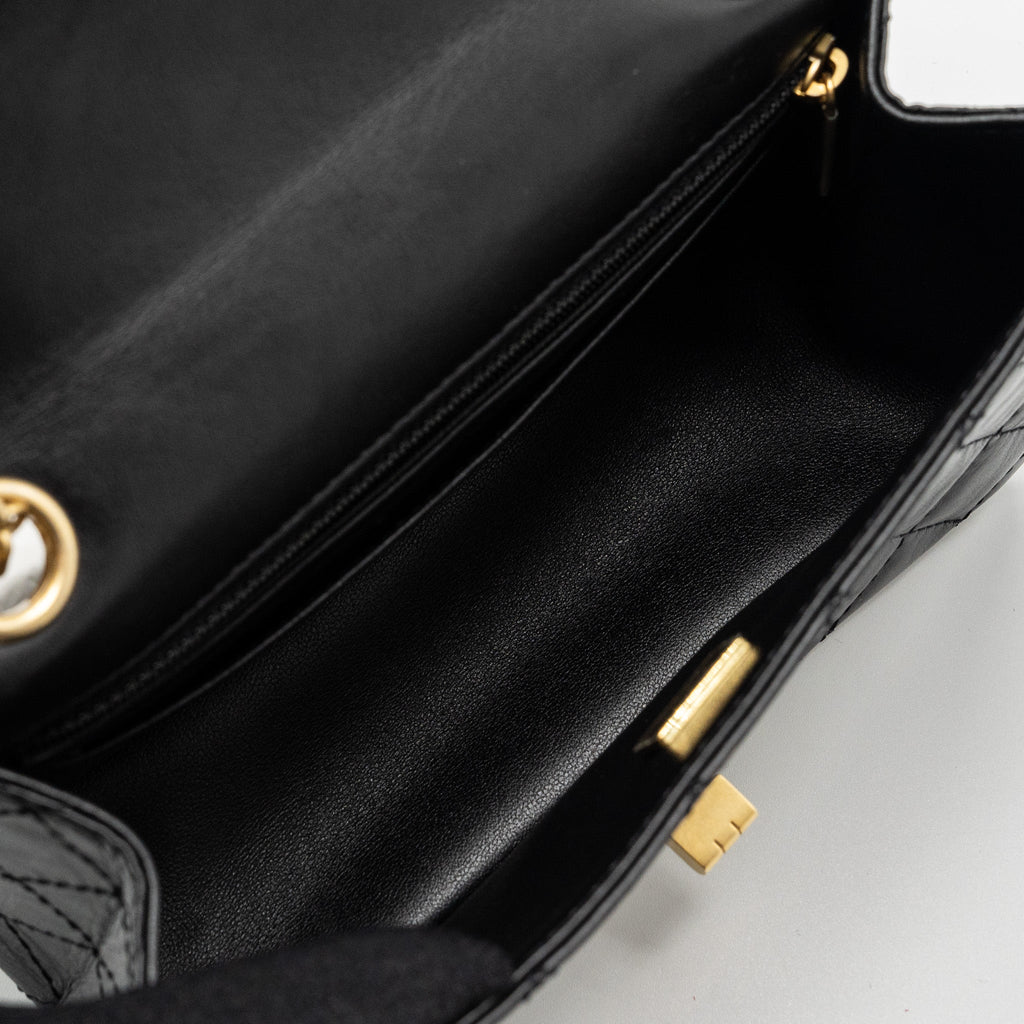 CHANEL MINI 2.55 REISSUE FLAP BAG AGED CALFSKIN BLACK BRUSHED GHW (MICROCHIP)