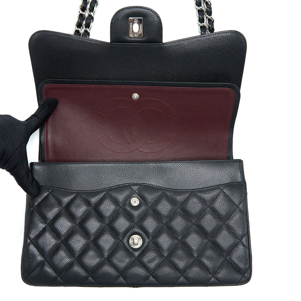 CHANEL CLASSIC JUMBO DOUBLE FLAP BAG CAVIAR BLACK SHW