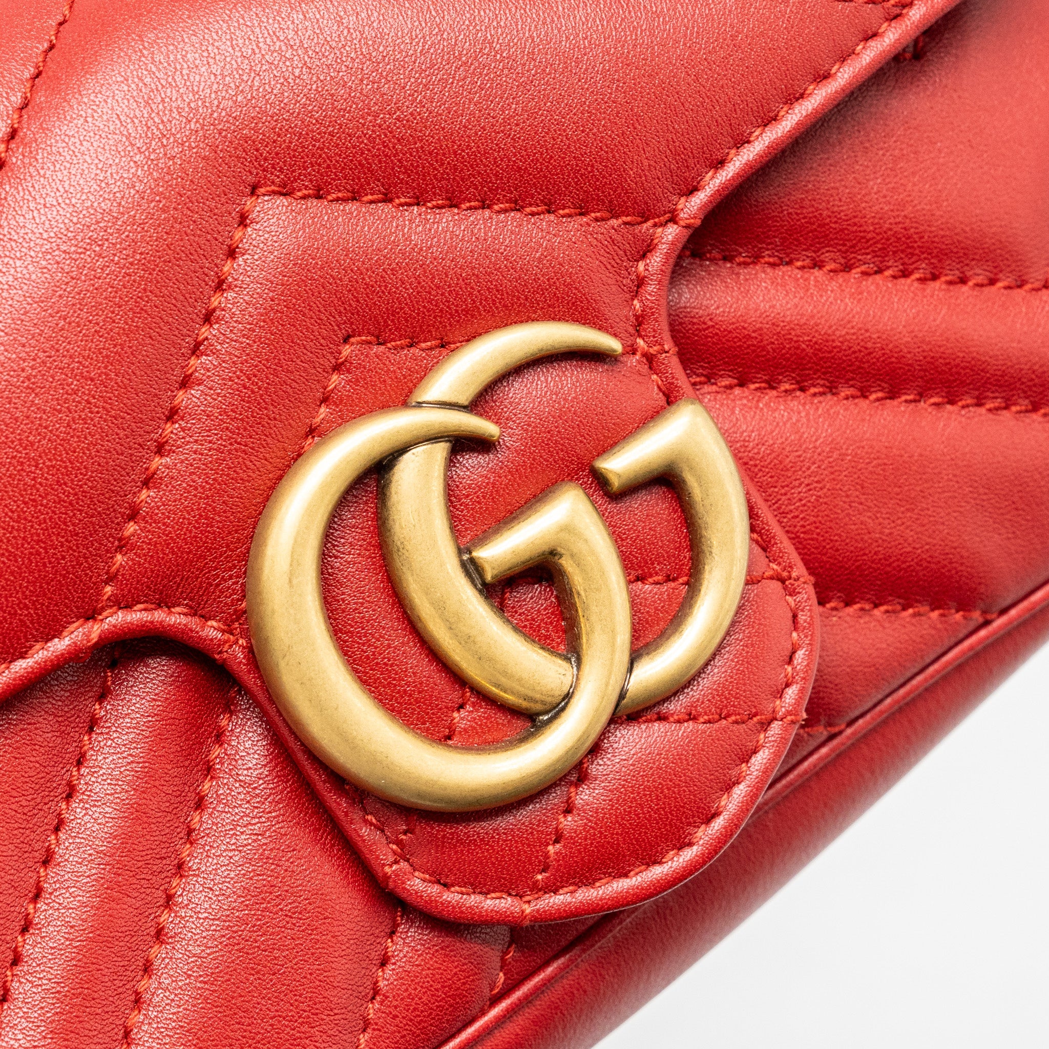 GUCCI SUPER MINI GG MARMONT CALFSKIN RED GHW