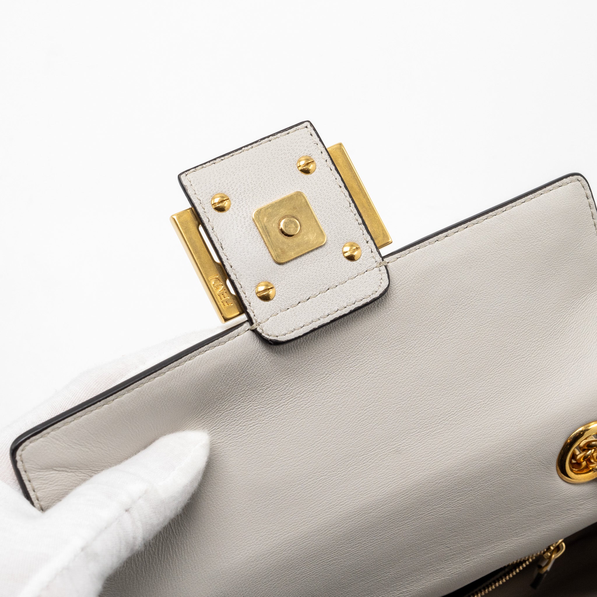 FENDI MEDIUM BAGUETTE BAG FF EMBOSSED NAPPA GREY GHW