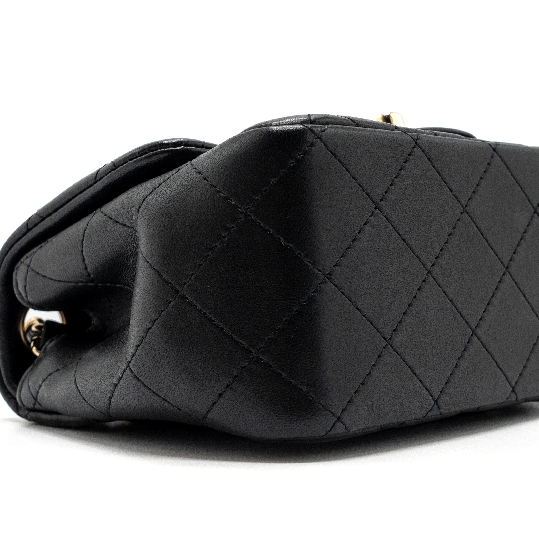 CHANEL CLASSIC MINI SQUARE FLAP BAG LAMBSKIN BLACK LGHW