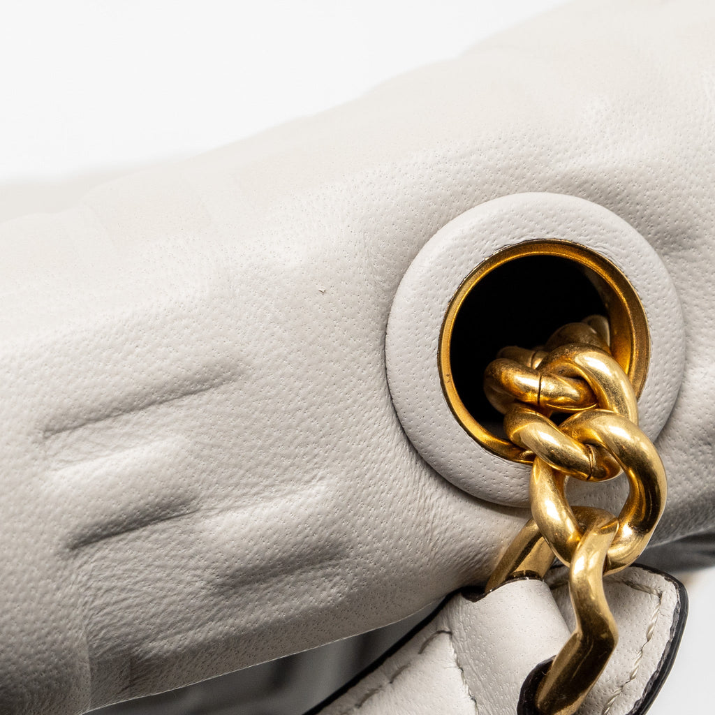 FENDI MEDIUM BAGUETTE BAG FF EMBOSSED NAPPA GREY GHW