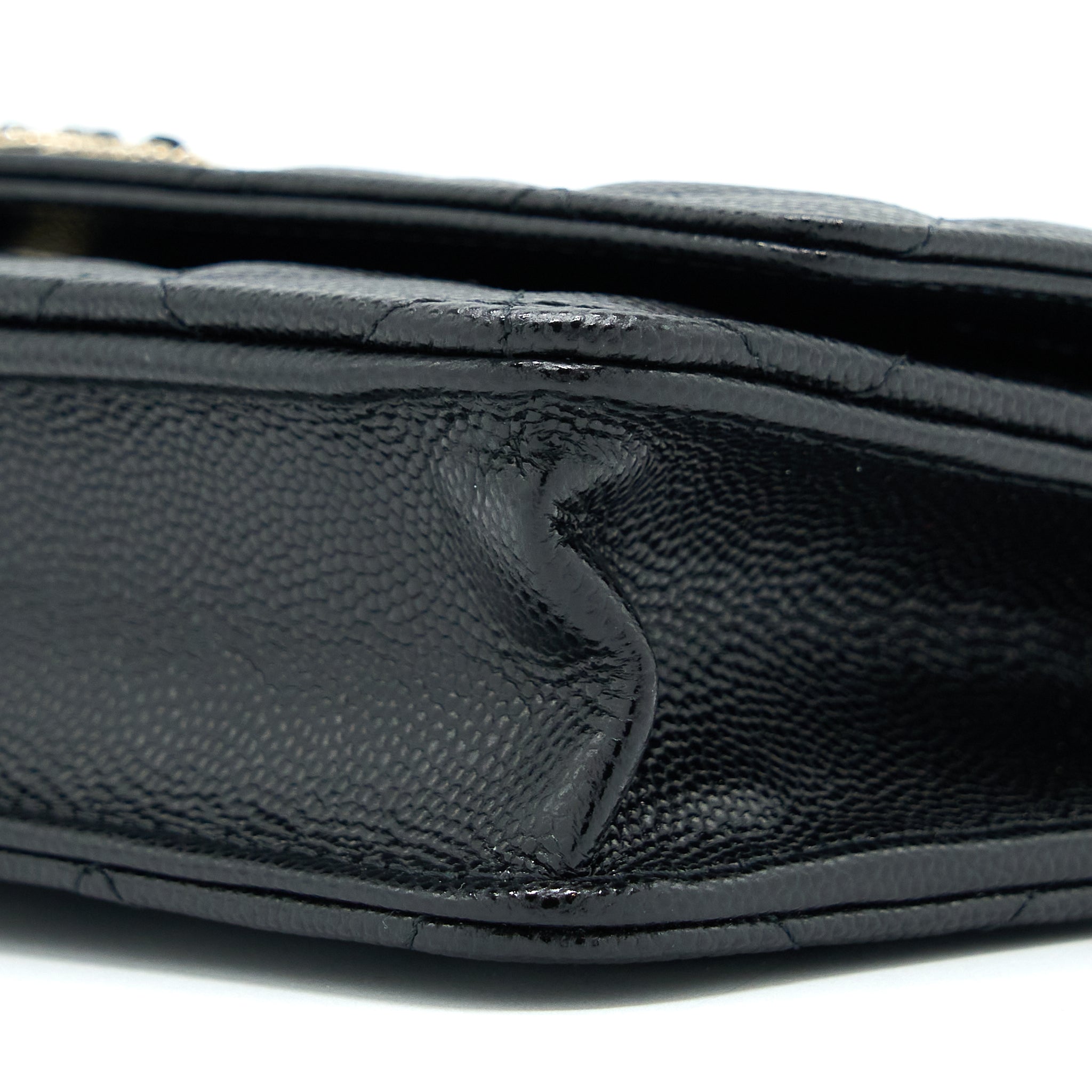 CHANEL 22S WALLET ON CHAINS WITH DETAIL CC LOGO CAVIAR BLACK LGHW