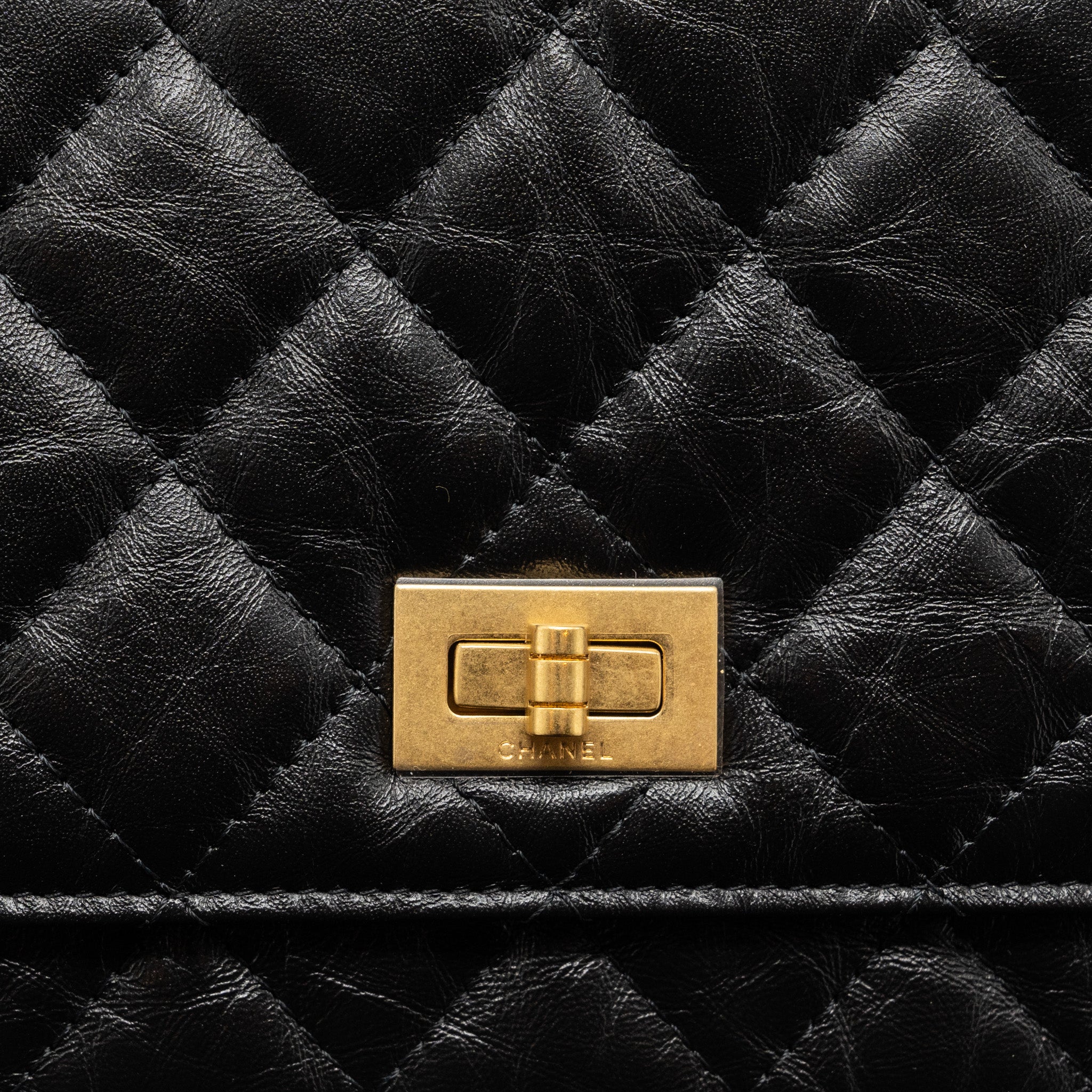 CHANEL 2.55 WALLET ON CHAIN AGED CALFSKIN BLACK BRUSHED GHW (MICROCHIP)
