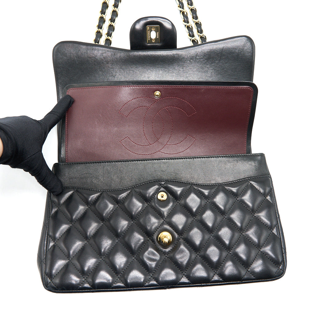 CHANEL CLASSIC JUMBO DOUBLE FLAP BAG LAMBSKIN BLACK GHW