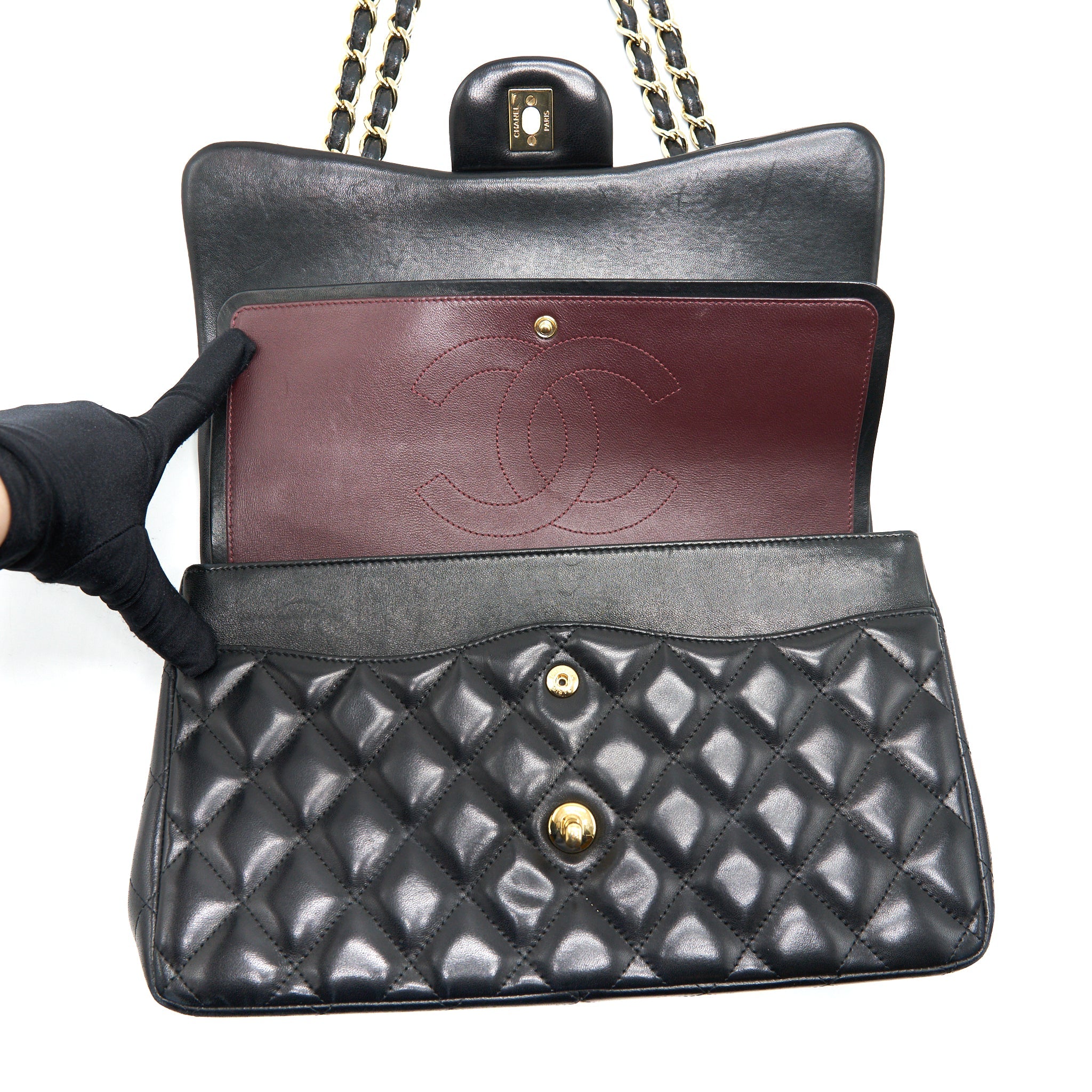 CHANEL CLASSIC JUMBO DOUBLE FLAP BAG LAMBSKIN BLACK GHW