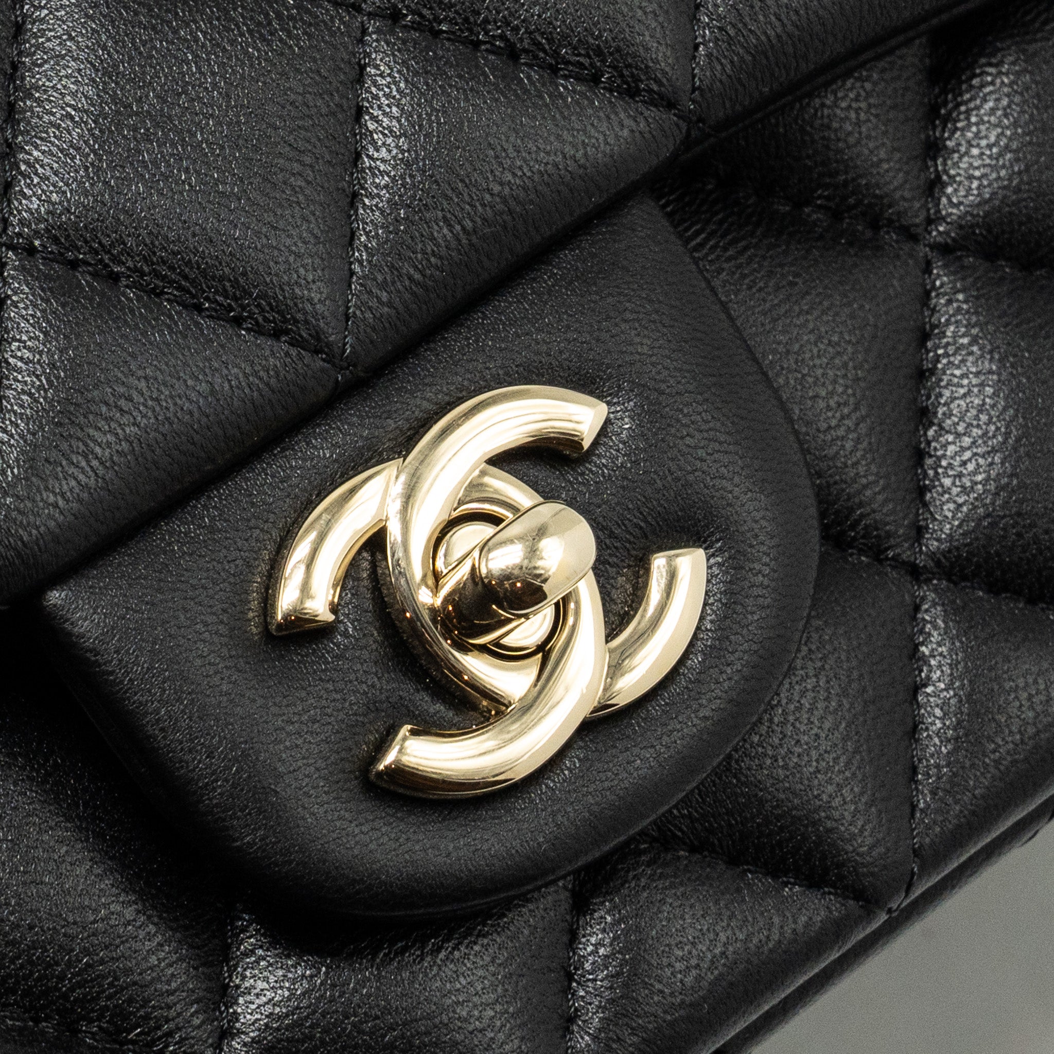 CHANEL TOP HANDLE MINI RECTANGULAR FLAP BAG LAMBSKIN BLACK LGHW (MICROCHIP)