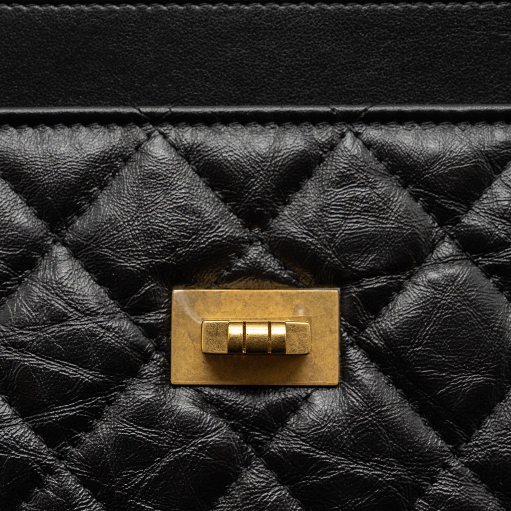 CHANEL 2.55 WALLET ON CHAIN AGED CALFSKIN BLACK BRUSHED GHW (MICROCHIP)
