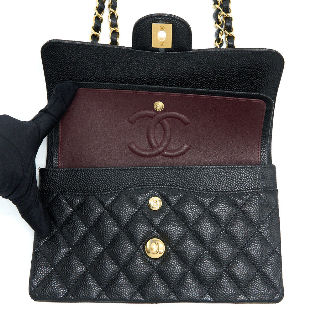 CHANEL SMALL CLASSIC DOUBLE FLAP BAG CAVIAR BLACK GHW (MICROCHIP)