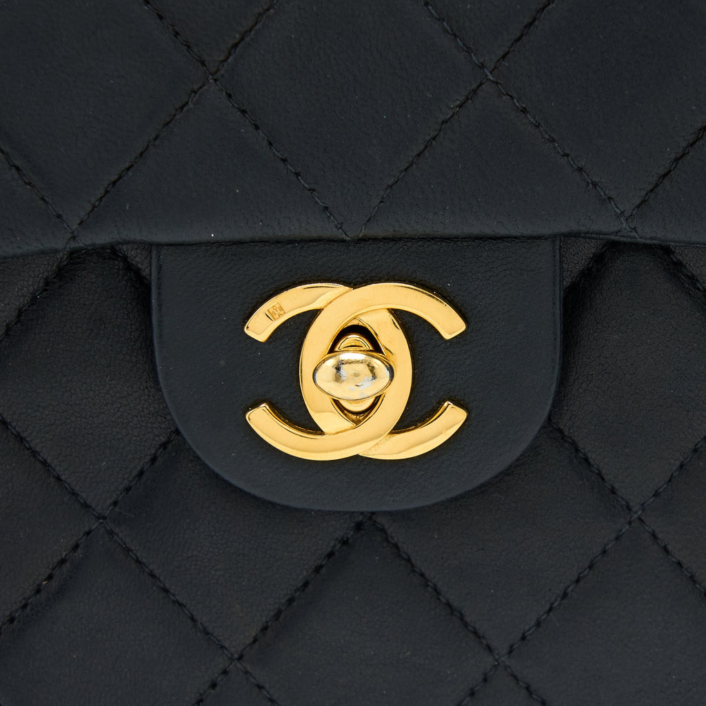 CHANEL VINTAGE SQUARE FLAP BAG LAMBSKIN BLACK GHW