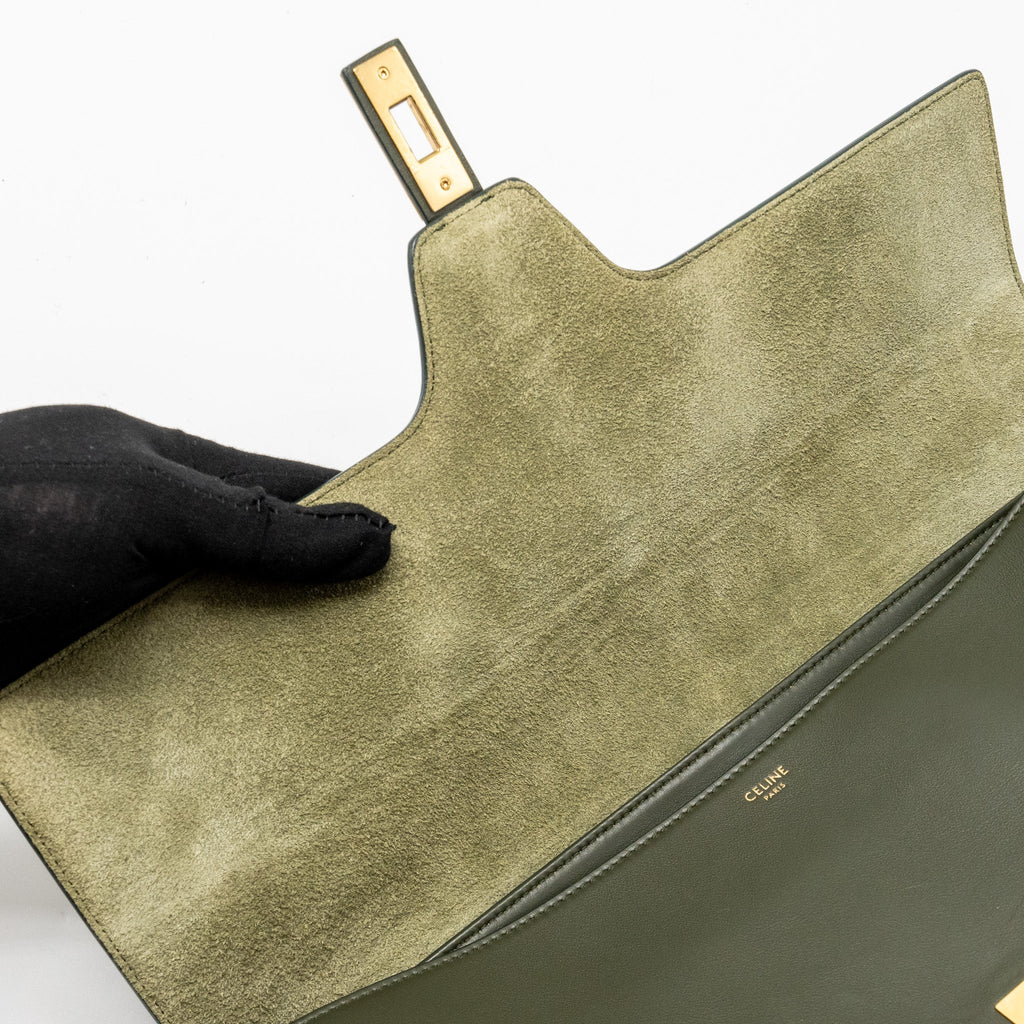 CELINE LARGE SOFT 16 BAG SMOOTH CALFSKIN DARK GREEN GHW