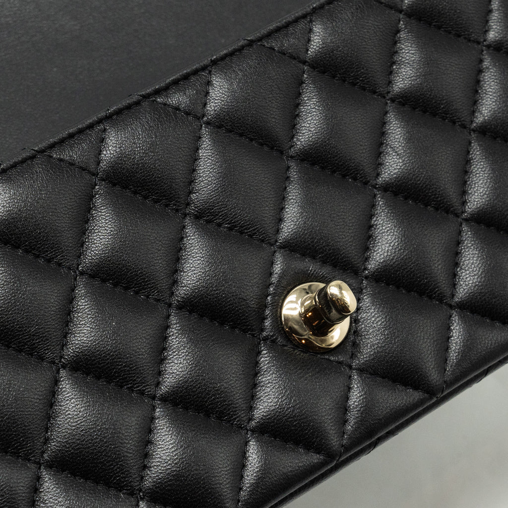CHANEL TOP HANDLE MINI RECTANGULAR FLAP BAG LAMBSKIN BLACK LGHW (MICROCHIP)