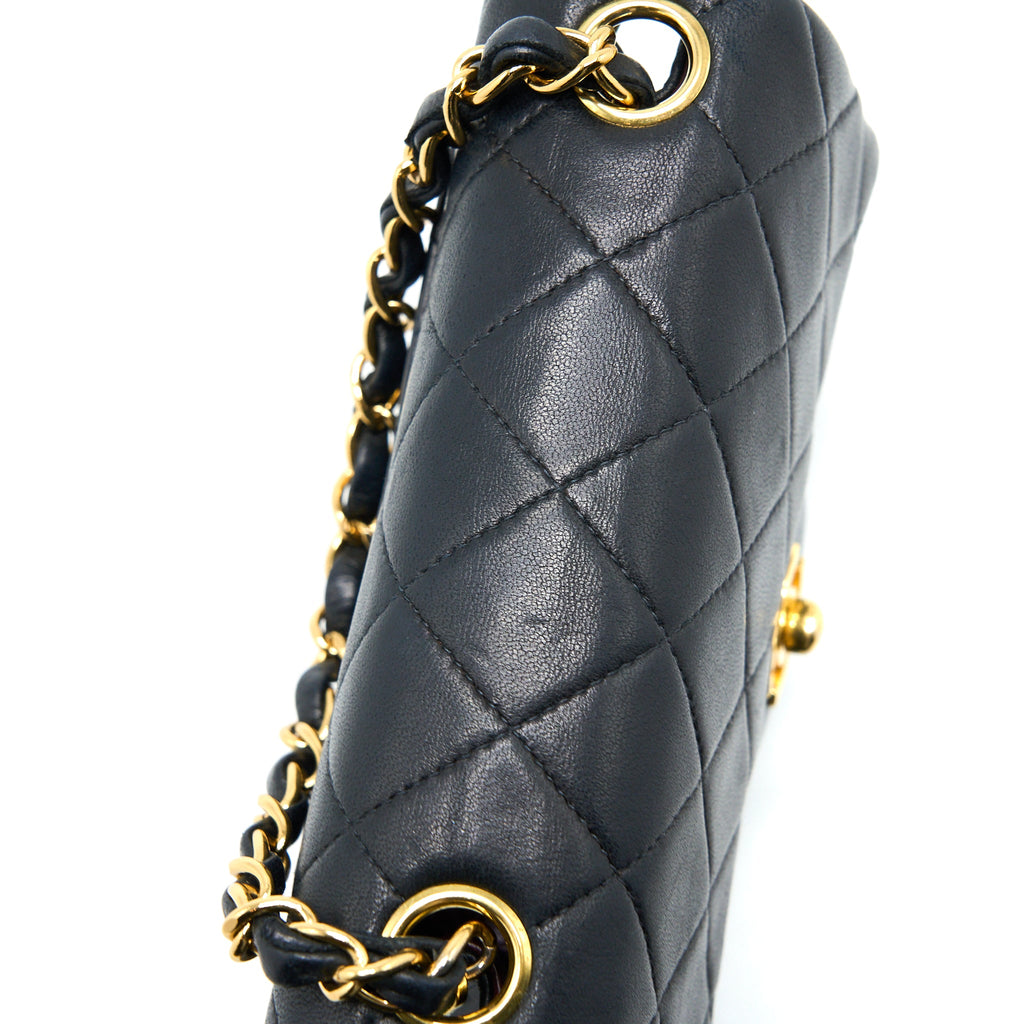 CHANEL VINTAGE SQUARE FLAP BAG LAMBSKIN BLACK GHW