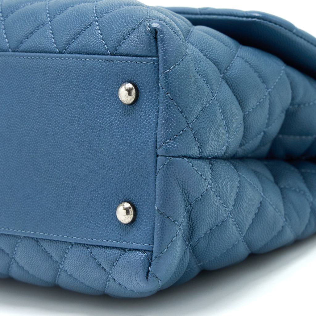 CHANEL COCO TOP HANDLE FLAP BAG CAVIAR BLUE RUTHENIUM HARDWARE