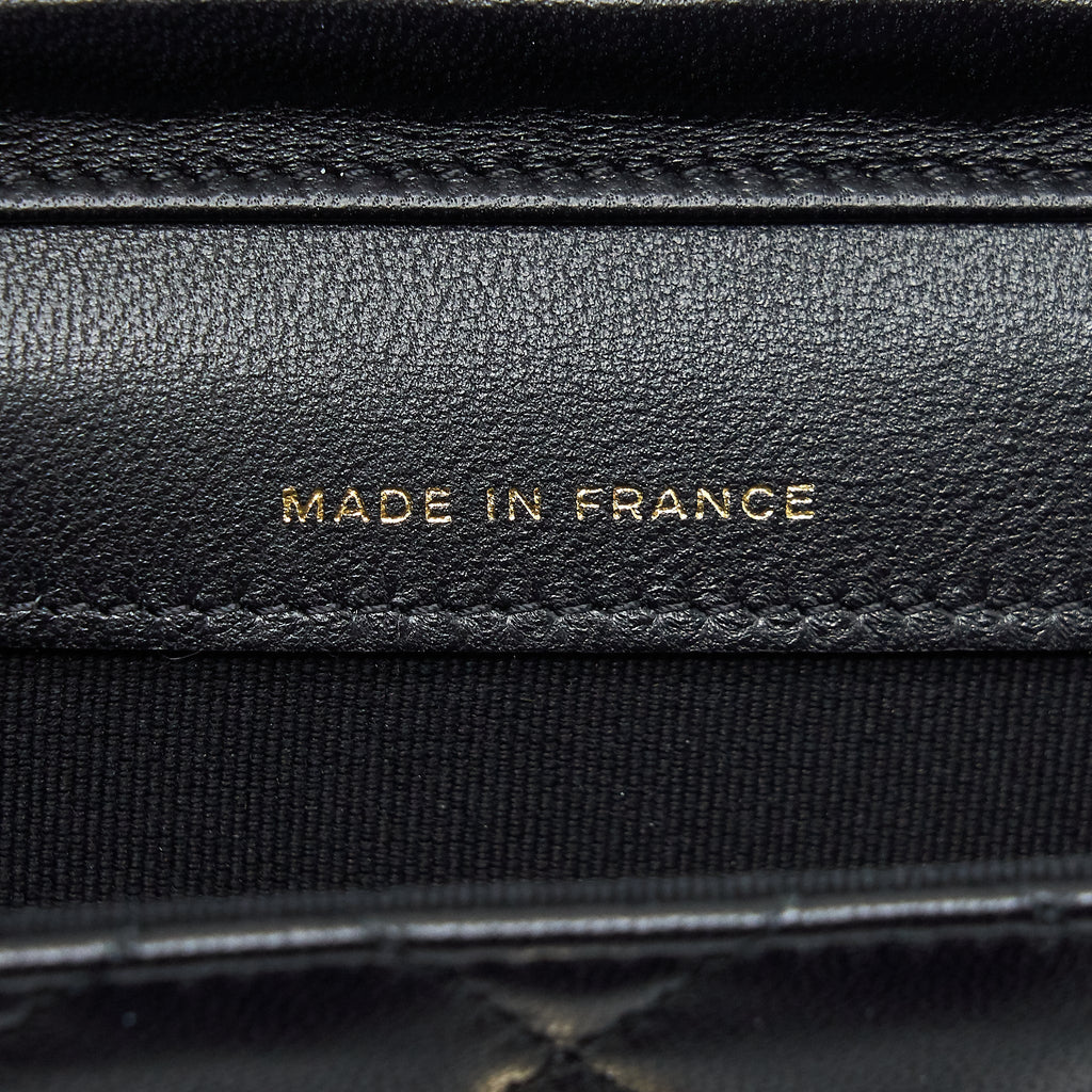 CHANEL MINI FLAP CARD HOLDER RIBBON CHAIN LAMBSKIN BLACK LGHW