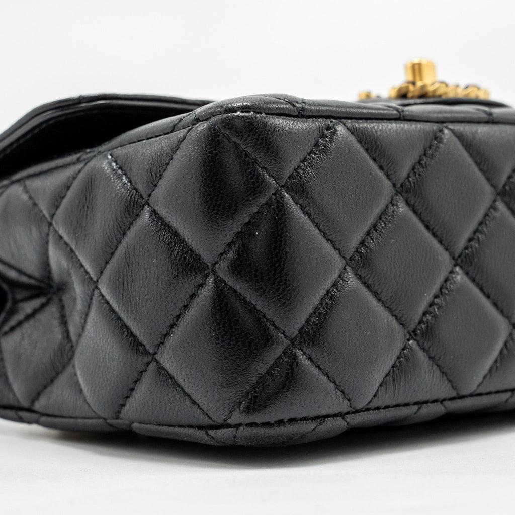 CHANEL DETAILED TOP HANDLE FLAP BAG LAMBSKIN BLACK GHW (MICROCHIP)