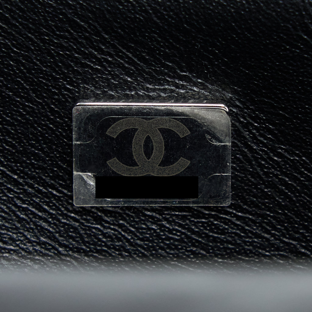CHANEL MINI 2.55 REISSUE AGED CALFSKIN SO BLACK WITH BLACK HARDWARE (MICROCHIP)