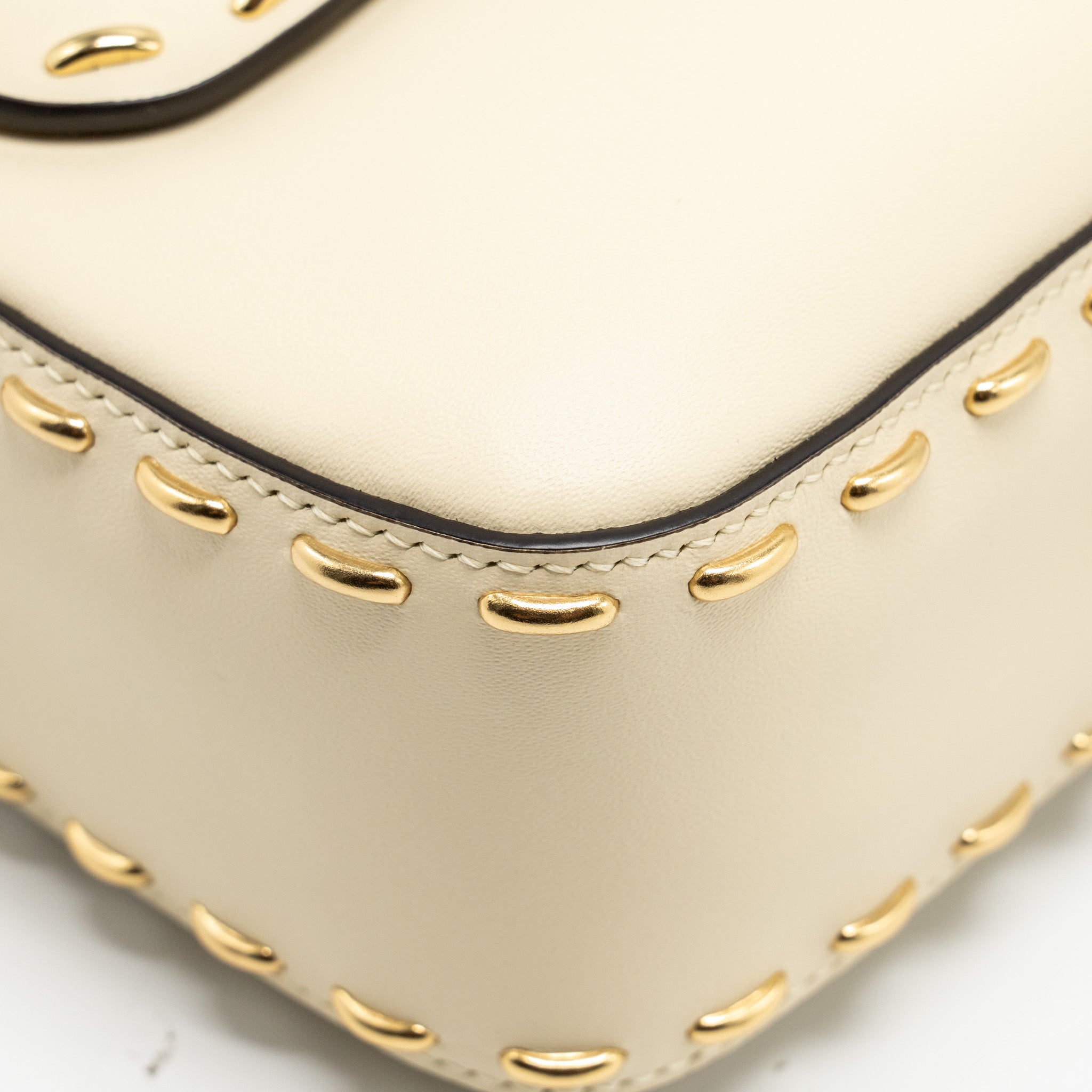 FENDI VITELLO KING METAL STITCH BAGUETTE LAMBSKIN WHITE GHW