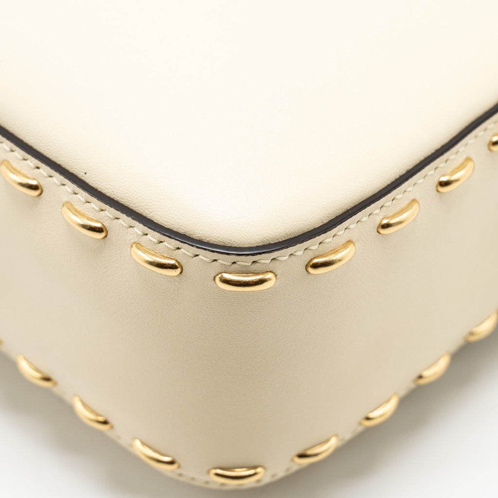 FENDI VITELLO KING METAL STITCH BAGUETTE LAMBSKIN WHITE GHW