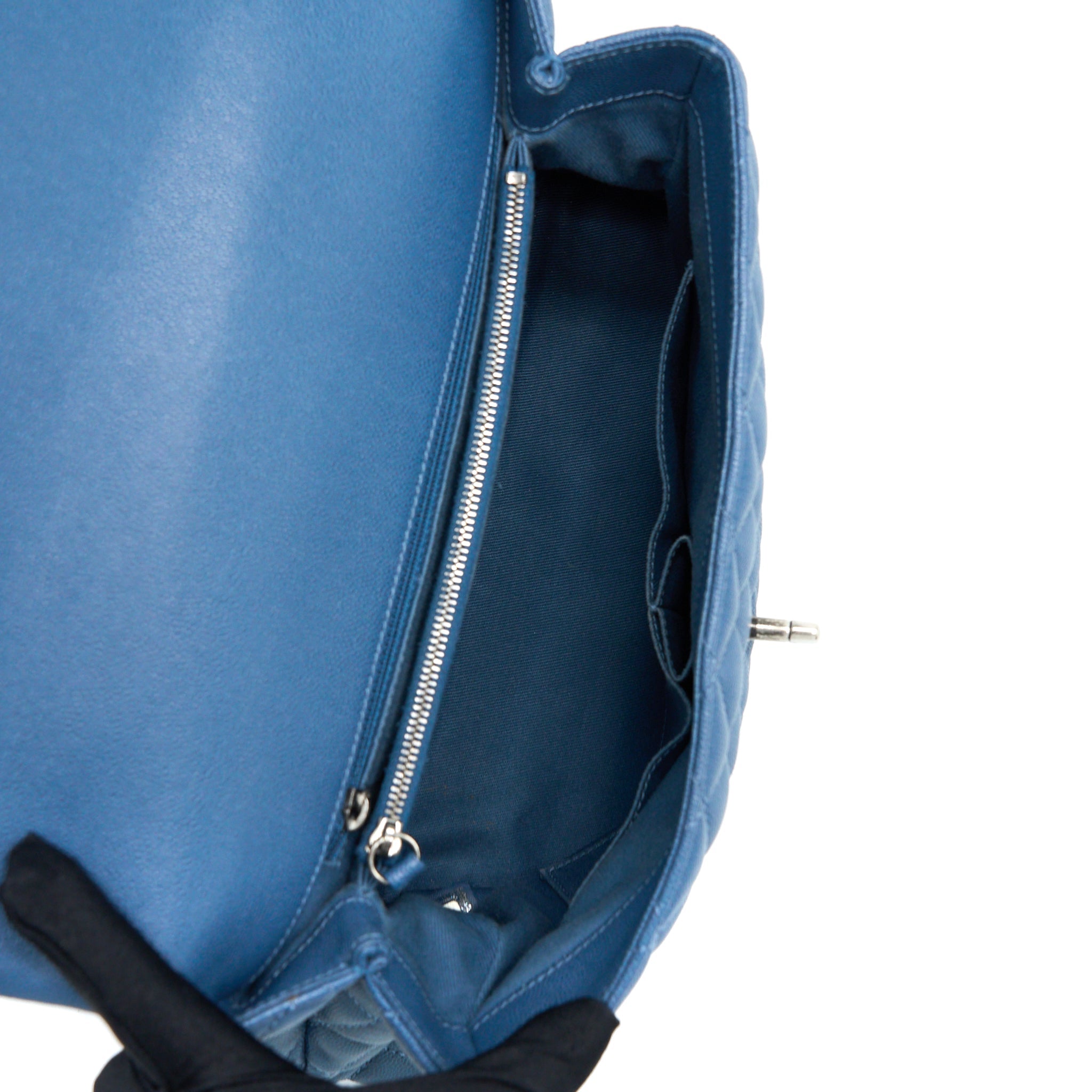 CHANEL COCO TOP HANDLE FLAP BAG CAVIAR BLUE RUTHENIUM HARDWARE