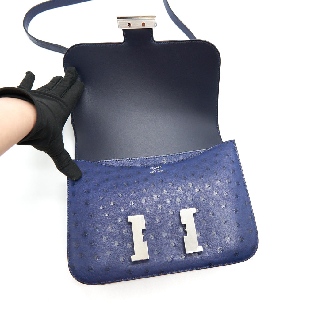 HERMES CONSTANCE 24 OSTRICH BLUE IRIS SHW