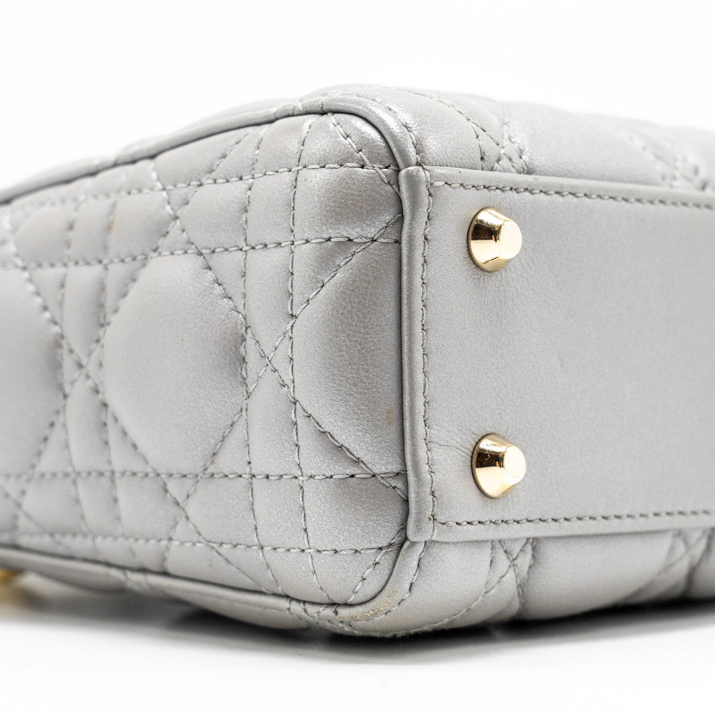 DIOR MINI LADY DIOR LAMBSKIN GREY LGHW