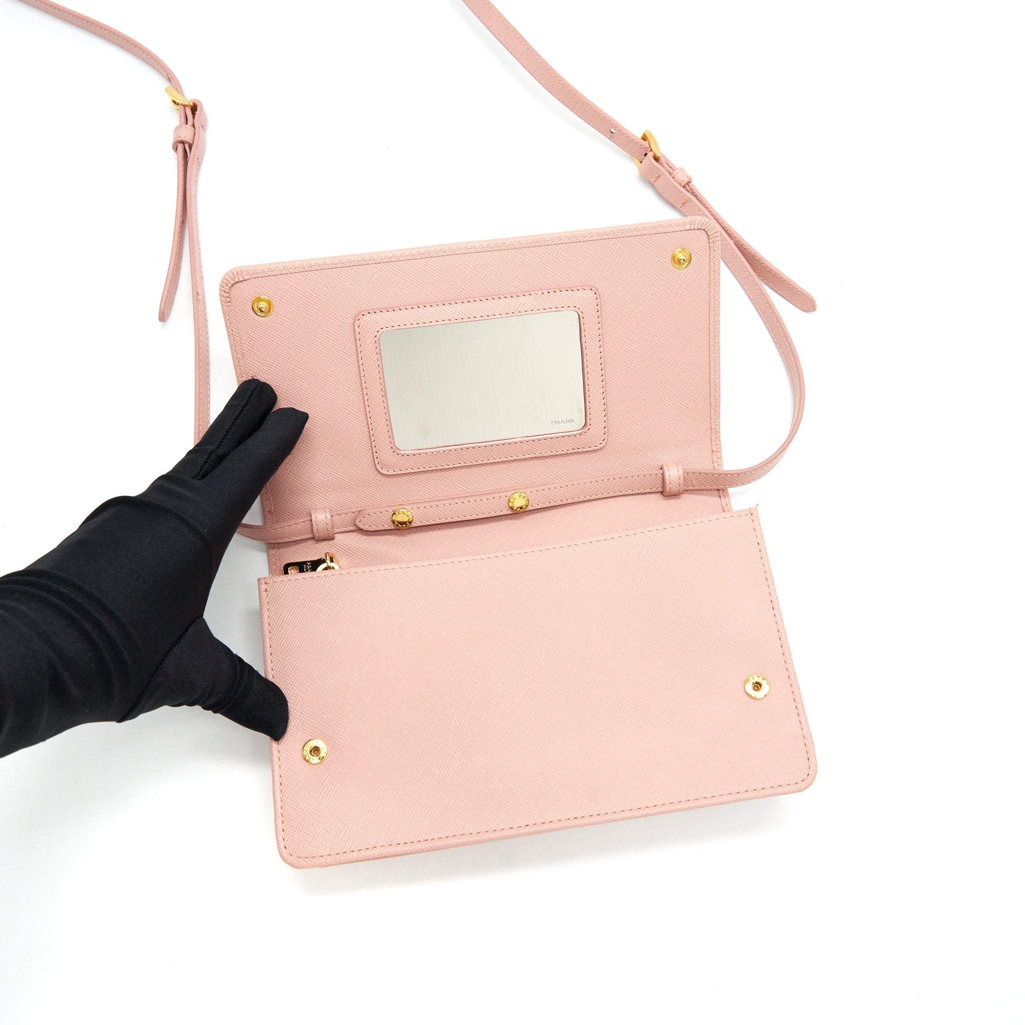 PRADA PORTAF SAFFIANO METAL ORO ORCHIDEA BAG