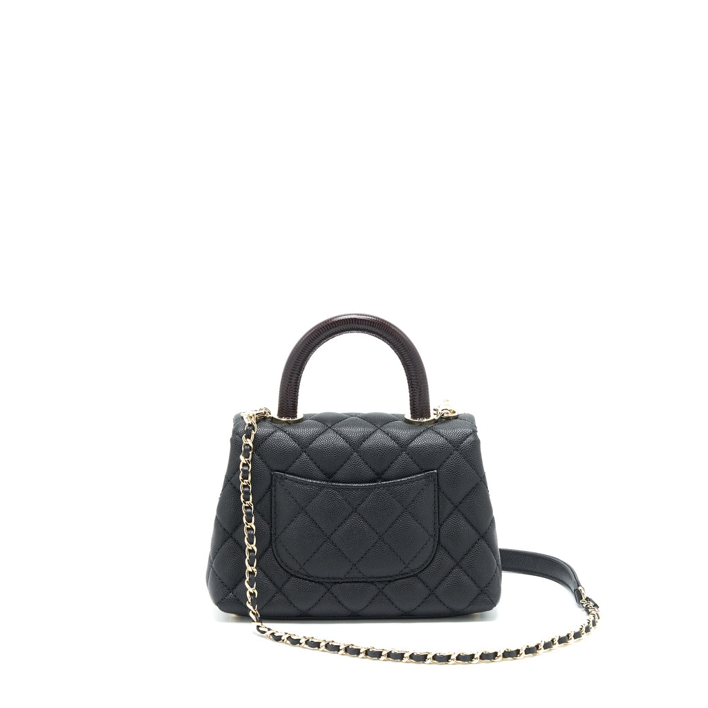 CHANEL COCO HANDLE EXTRA MINI BLACK EMBOSSED HANDLE LGHW