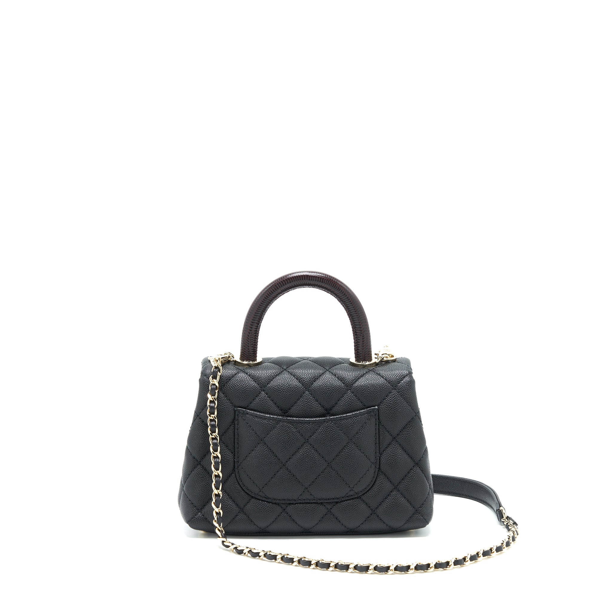 CHANEL COCO HANDLE EXTRA MINI BLACK EMBOSSED HANDLE LGHW