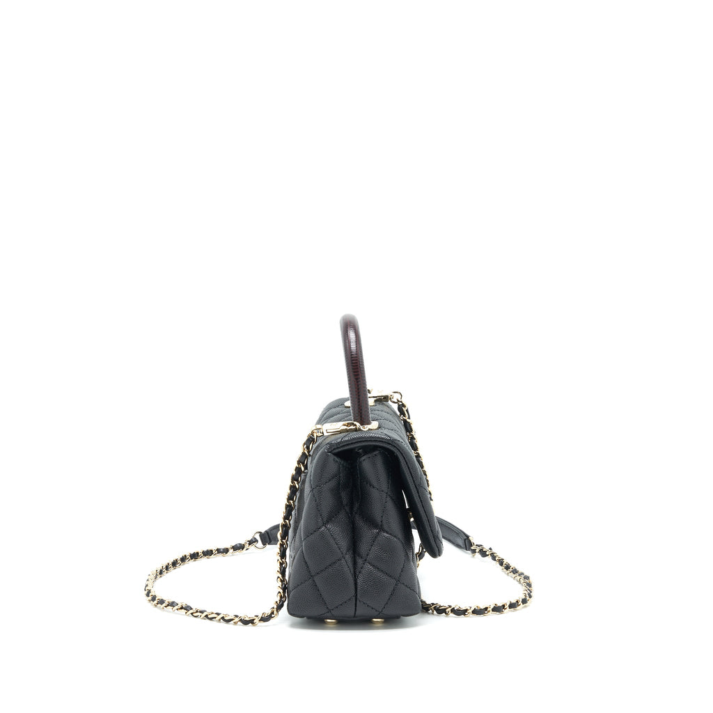 CHANEL COCO HANDLE EXTRA MINI BLACK EMBOSSED HANDLE LGHW