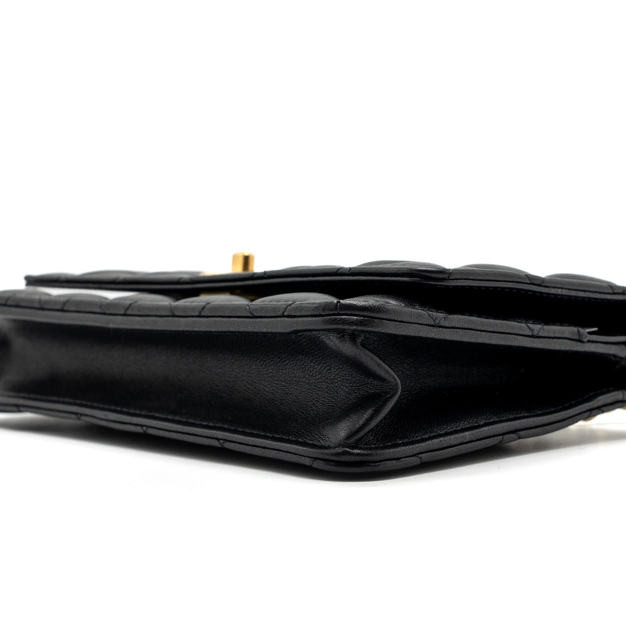 CHANEL 23K PEARL CRUSH WALLET ON CHAIN LAMBSKIN BLACK GHW (MICROCHIP)