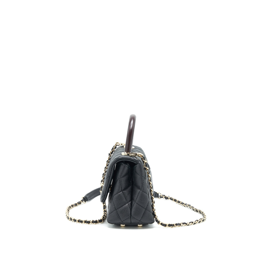 CHANEL COCO HANDLE EXTRA MINI BLACK EMBOSSED HANDLE LGHW